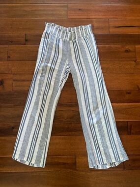 Stoosh Blue & White Striped linen Pull-On Pants